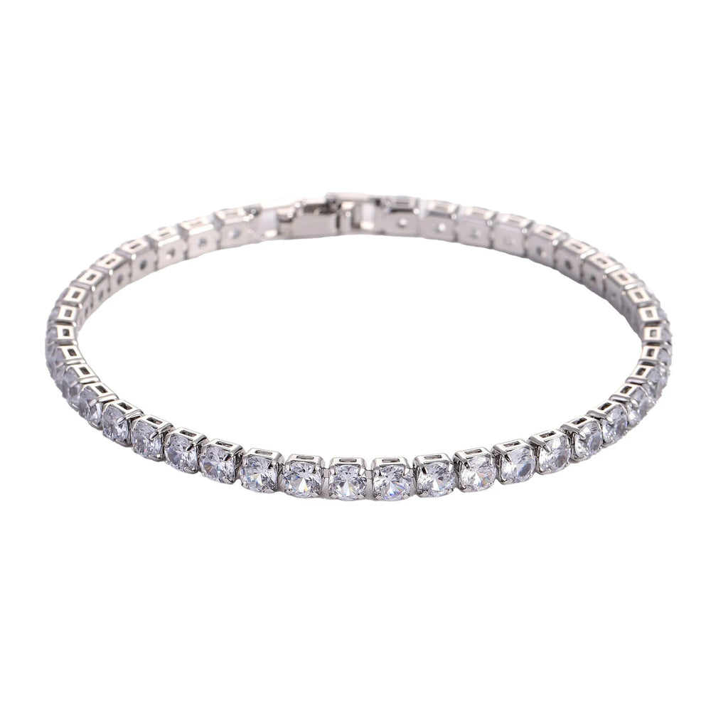 Hip hop micro set zircon tennis bracelet in copper, available in 17cm and 19cm with platinum and 16k gold white finishes
