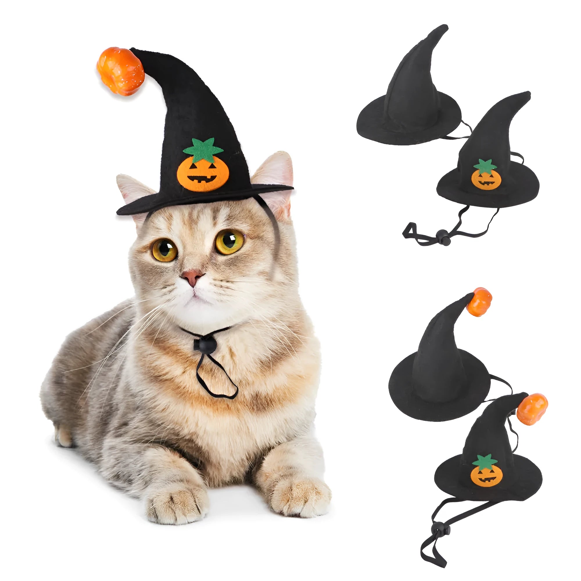 Halloween cat hat in pumpkin smiling face design made from embossed cloth with free-size fitting