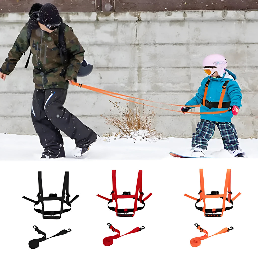 Safety rope ski training belt in red, black or orange with nylon construction and wrist, elbow, knee protection