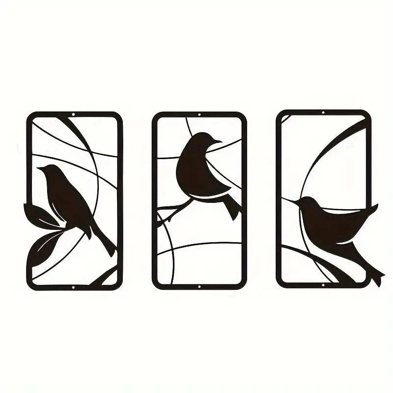 Sanzhiniao black wrought iron wall decoration three-piece set on a wall background