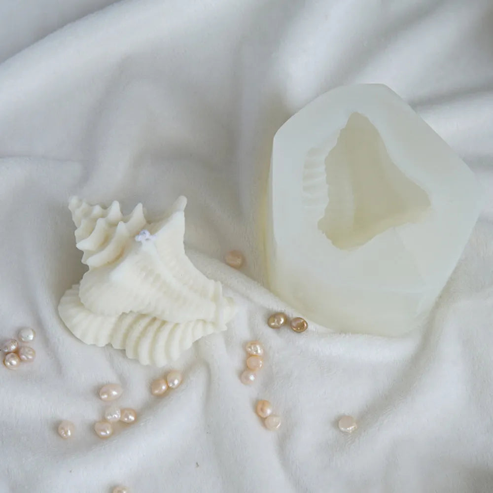 White irregular silicone mould for simulated conch shaped resin or candle crafts, size 10.5 x 10.5 x 6.6 cm