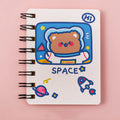 Astronaut flipped portable pocket flipper notebook showing space-themed cover designs at 10.5x8cm