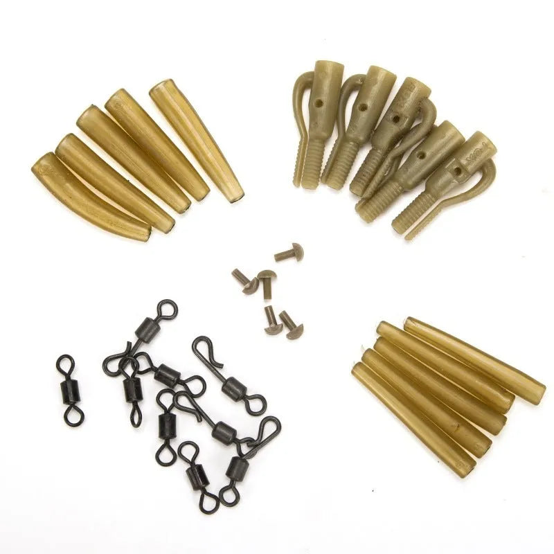 30 piece European carp fishing accessory set on card with anti-winding pipes and connectors