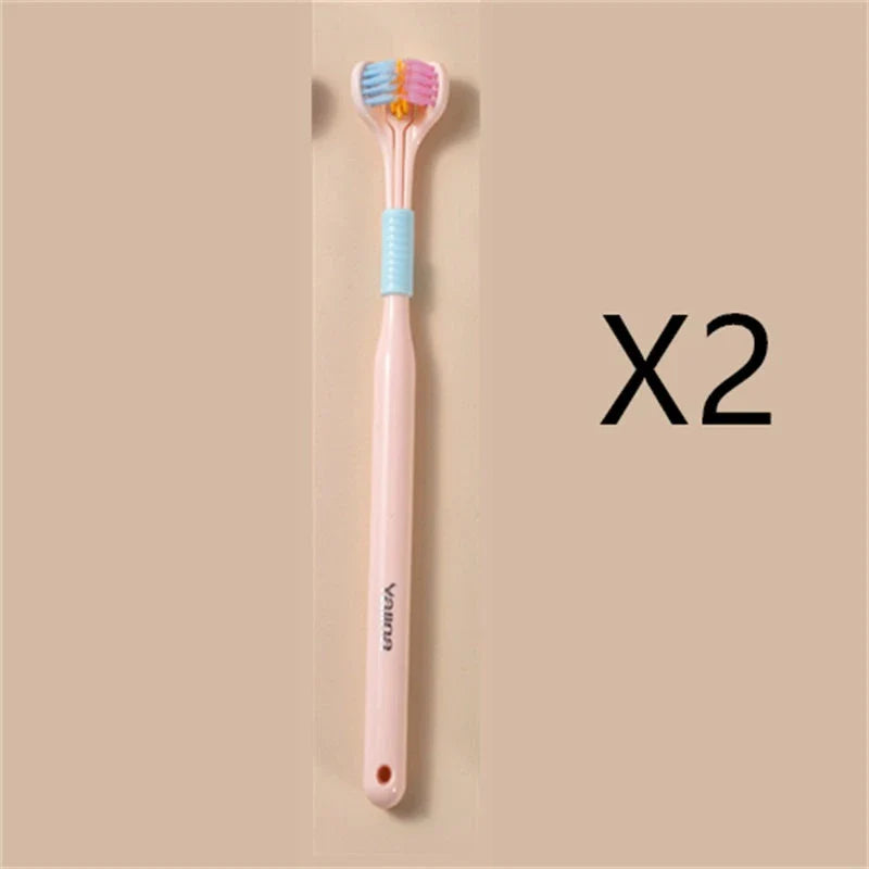 3-in-1 Soft Bristle Toothbrush with Tri-Sided Brush Head and Temperature-Responsive Bristles