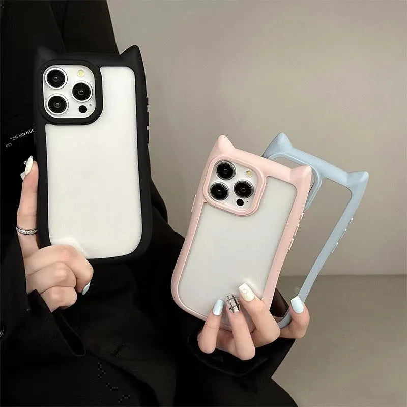 Cat ears phone case in transparent showing protective PC material for iPhone