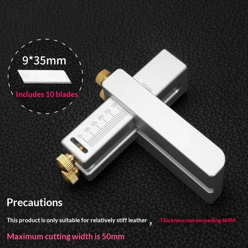 Aluminum handle belt cutter tool with box of 10 replacement blades for DIY leather and fabric cutting