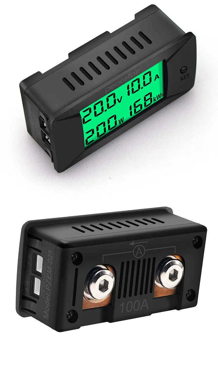 DC digital panel meter display showing voltage and current readings