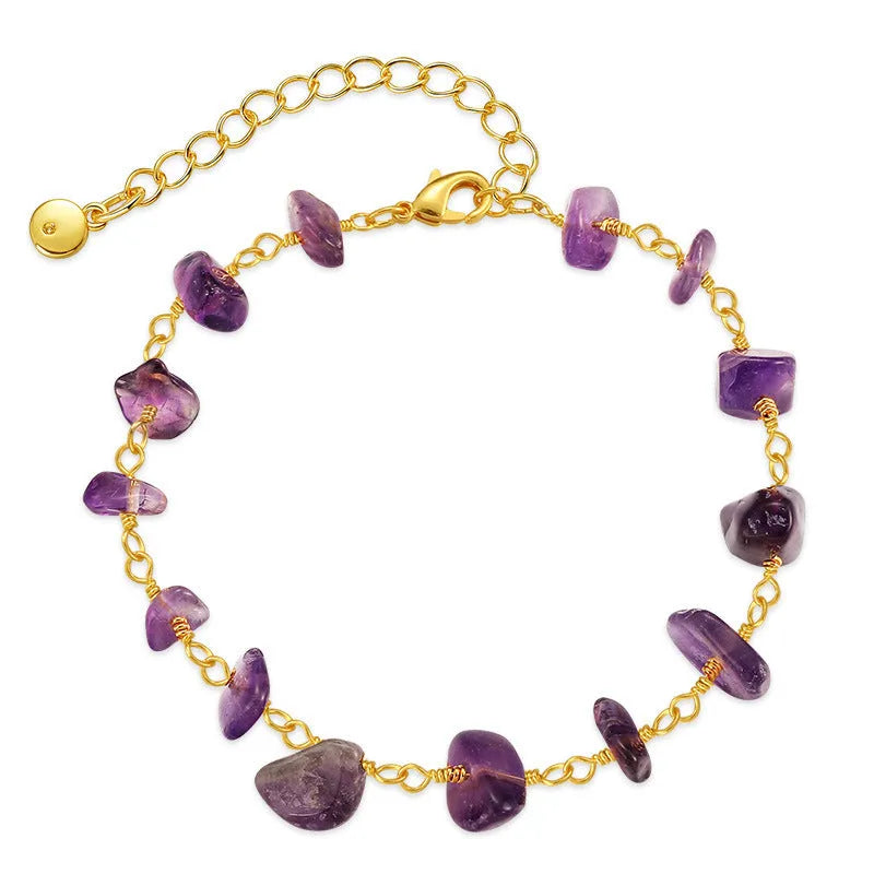 Women's geometry-shaped crystal bracelet with irregular natural gravel turquoise stones on 18K copper