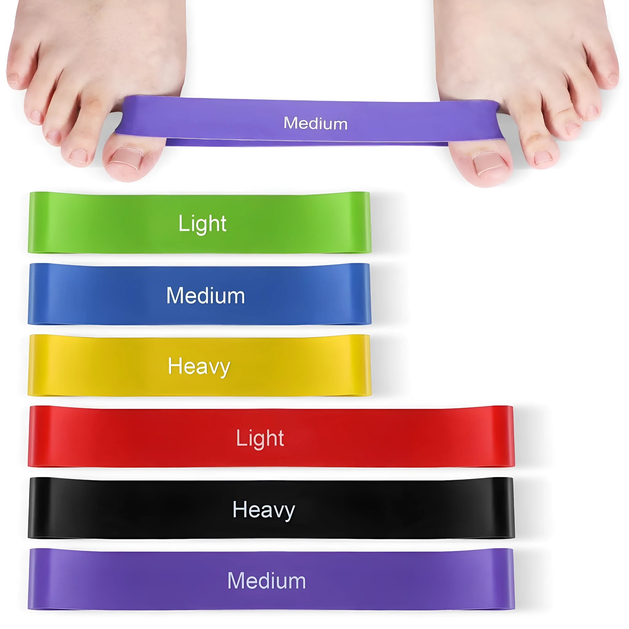 Five latex thumb stretch braces in a set, each measuring 16 cm by 2 cm, for hand muscle development