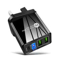 Dual USB fast charge travel charger with PD charging head in black or white with plug options
