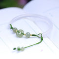 Hand-woven half bracelet with Hetian jade beads and peace buckle clasp in white agate colour