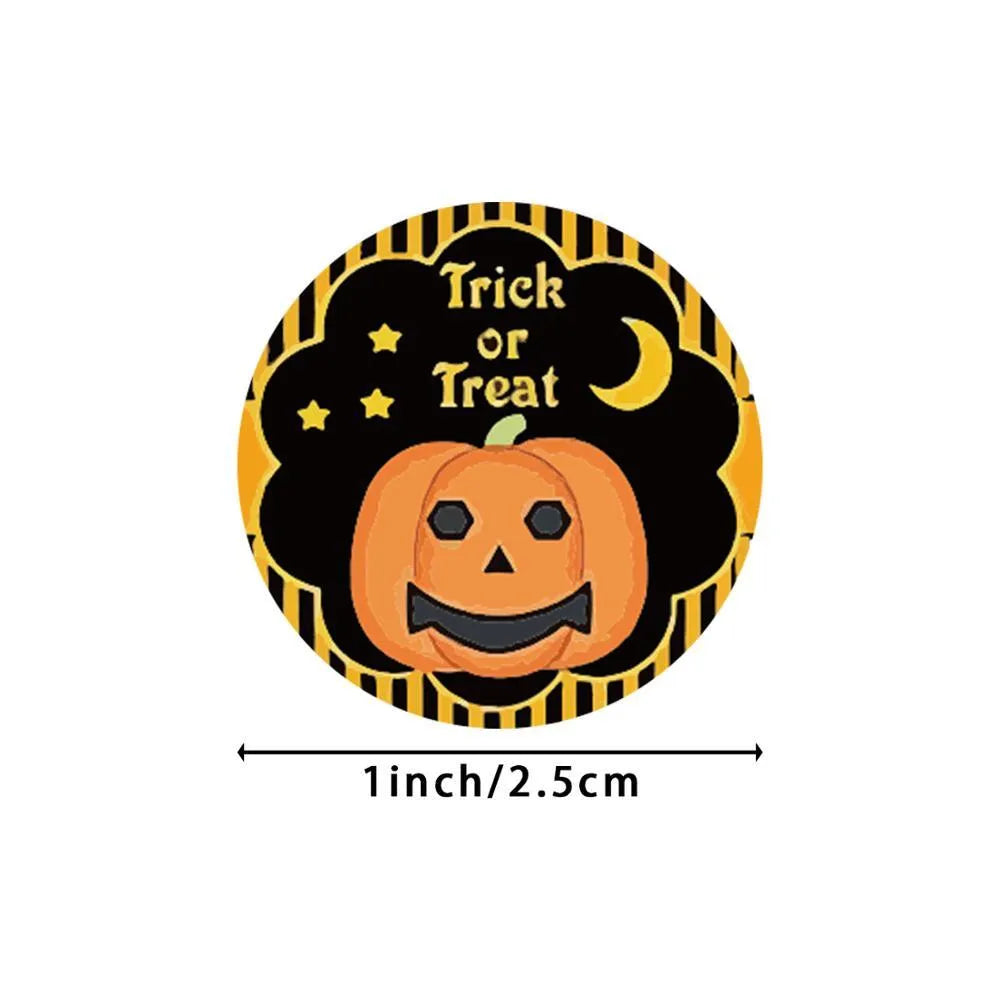Roll of Halloween pumpkin pattern stickers, 500 pieces, PVC, 1 inch / 2.5 cm, candy colours