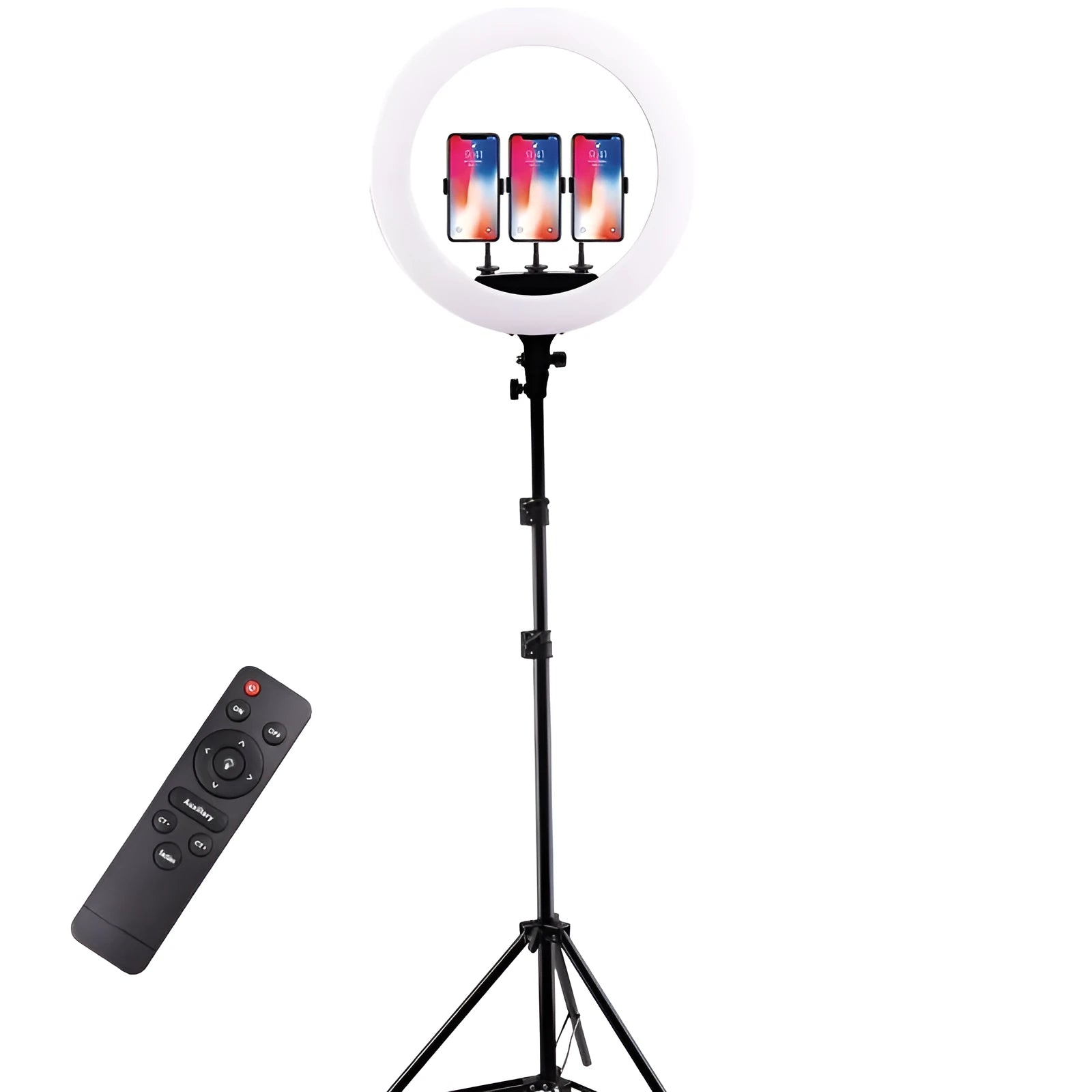 16-inch diameter professional ring light with LED beads on 210cm adjustable stand for multi-camera broadcasting