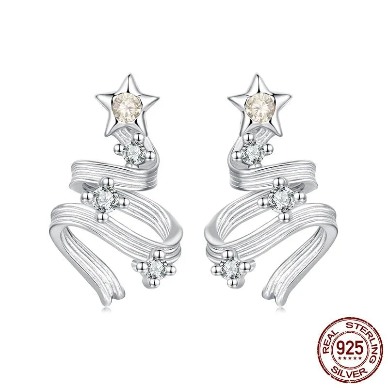 S925 sterling silver Christmas tree stud earrings on white background BSE1255 colour