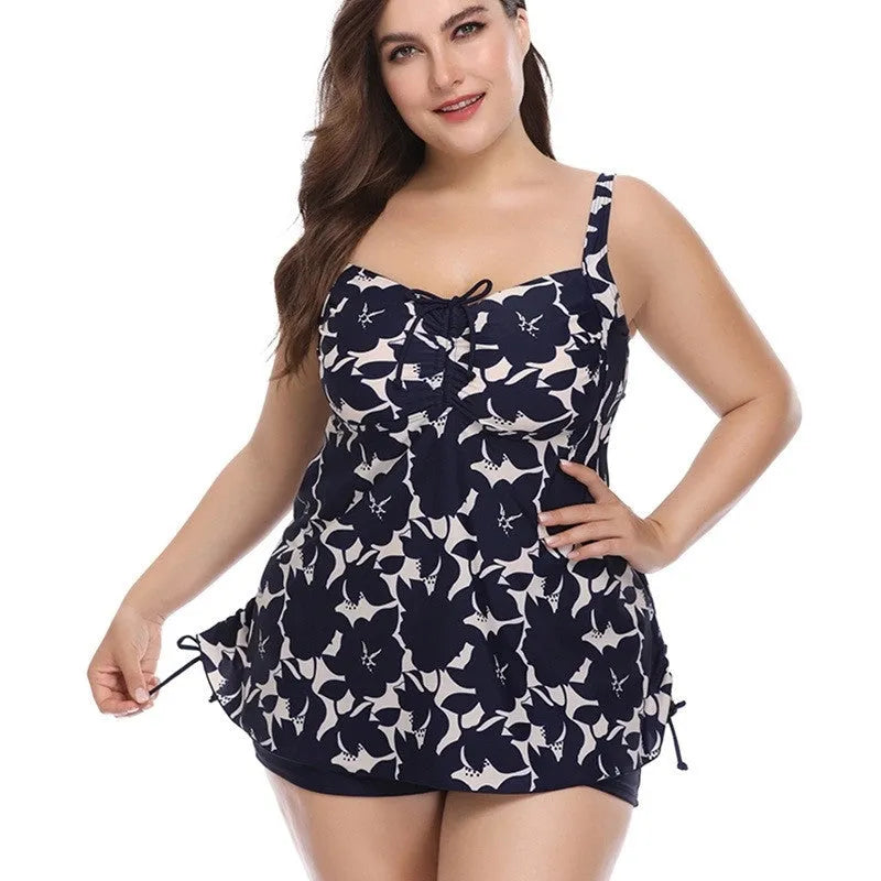 Big plus size women's two-piece swimsuit in polyester, hedging design, colour leaf, green, blue, red, sizes XL to 6XL
