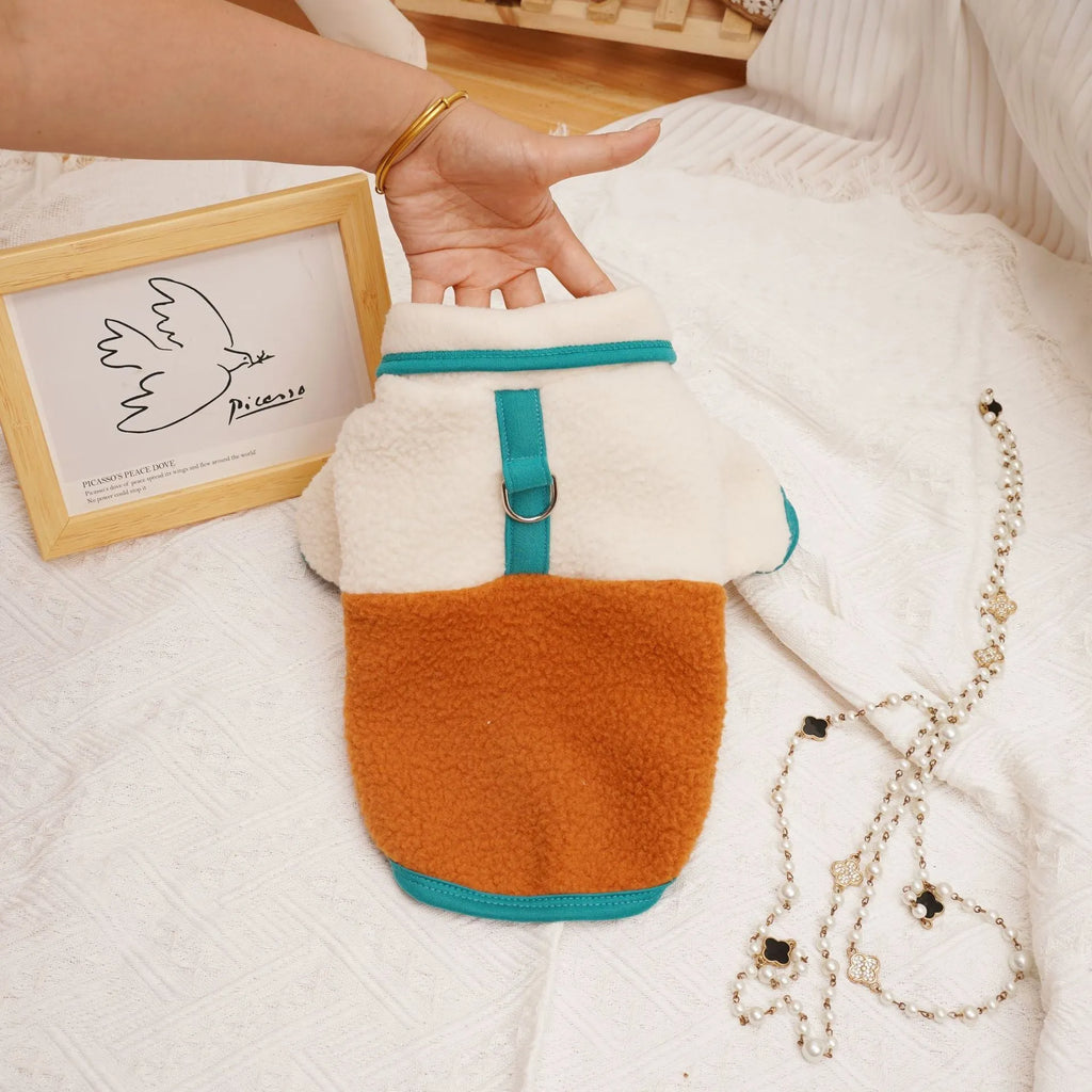 Lambswool pet sweatshirt in caramel colour with Berber fleece thickened construction for autumn winter wear