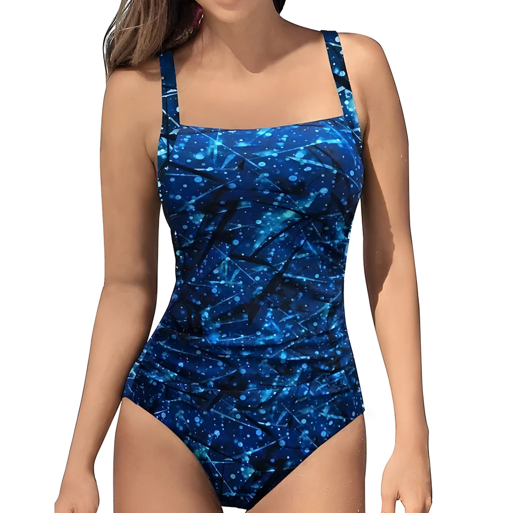 One-piece swimsuit triangle bikini in blue or dark blue, polyester lining, sizes S to XXL