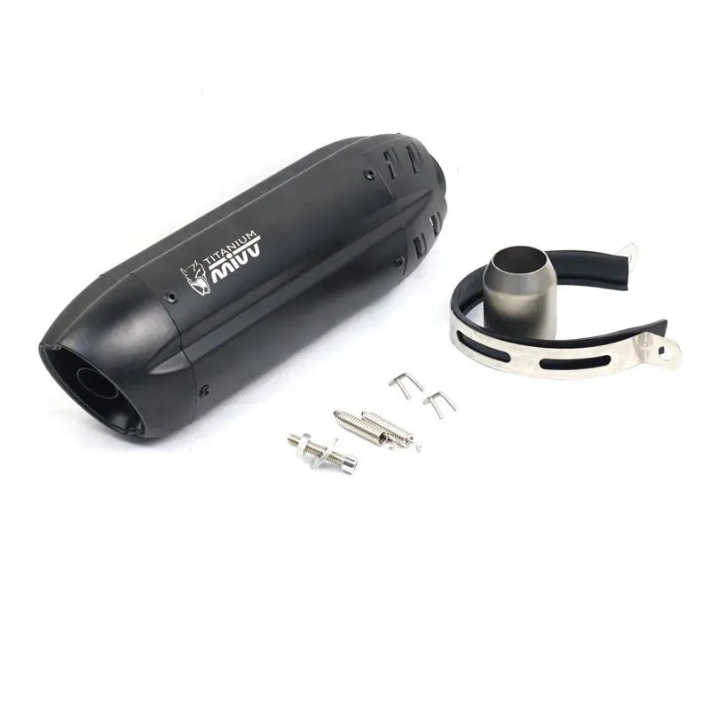 Stainless steel motorcycle exhaust modification kit showing 51mm interface and hexagonal muffler design