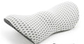 Memory foam lumbar support cushion with a grey 4D mesh cover on an office chair.