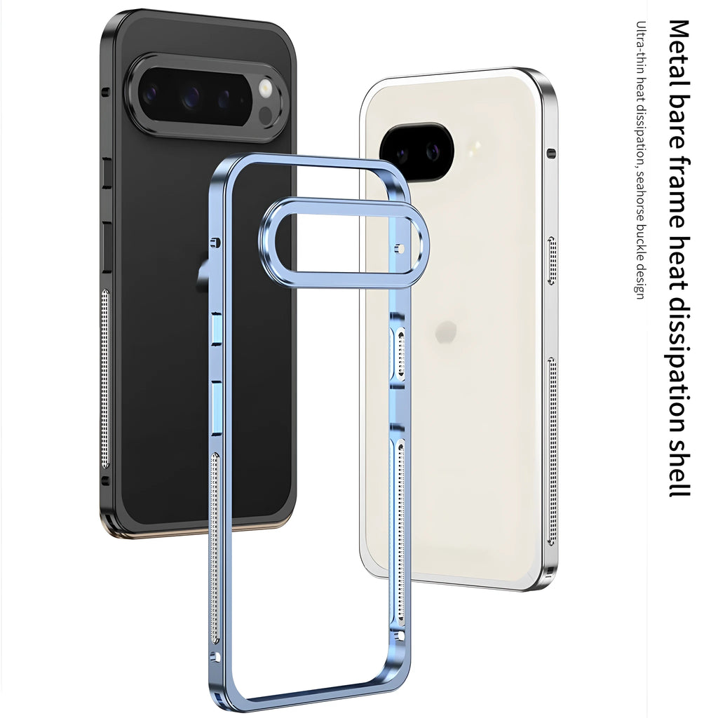 Aluminum alloy heat dissipation phone case for Google Pixel 9 Pro XL in half-pack design with lens protection