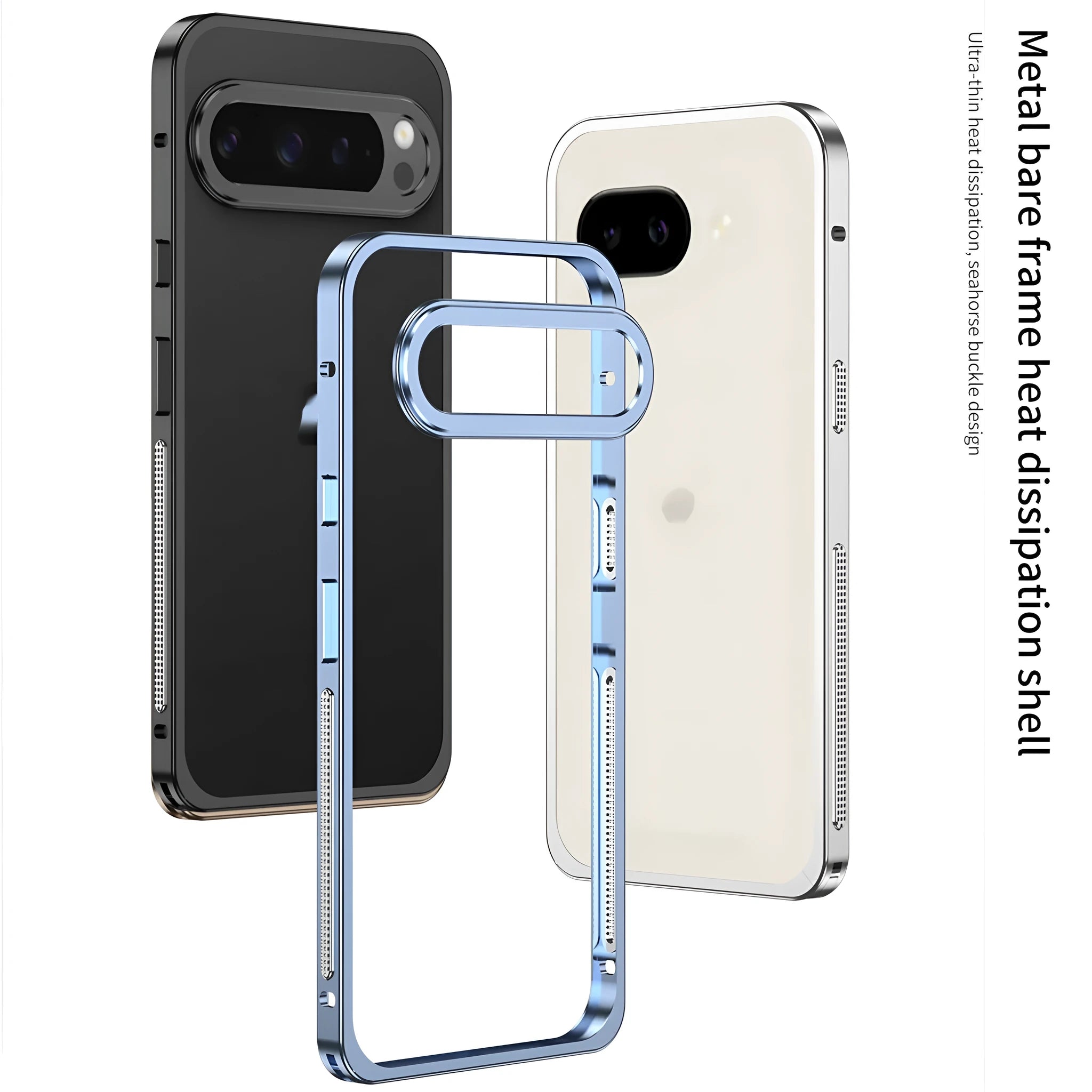 Aluminum alloy heat dissipation phone case for Google Pixel 9 Pro XL in half-pack design with lens protection