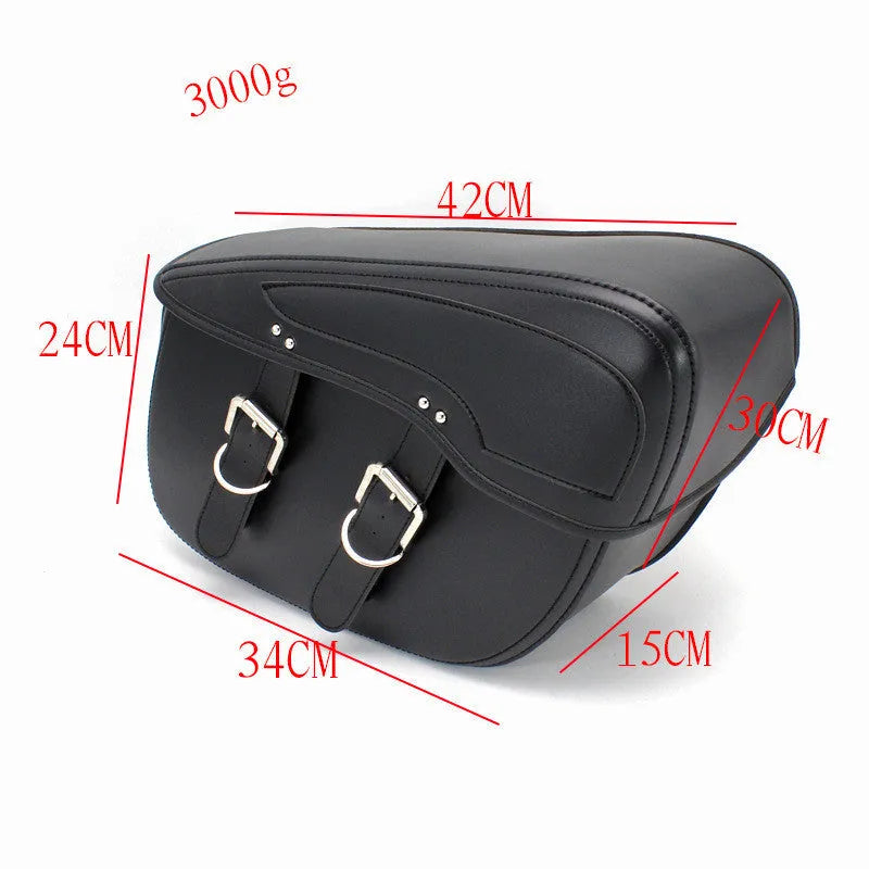 Retro brown PU leather motorcycle side box saddle bag mounted on a bike