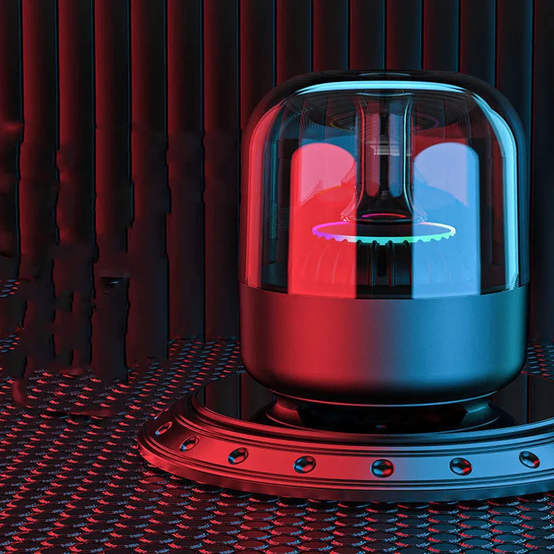 Blue Glass desktop mini Bluetooth speaker in black plastic finish with bass, USB interface, and press keys