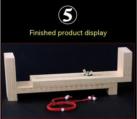 Solid wood handmade weaving machine rack with totem pattern, shown with weaving clips.