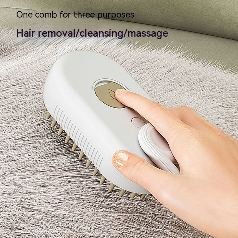 Versatile pet grooming brush with steam and spray function, made with premium ABS and silicone materials for gentle and effective pet hair care