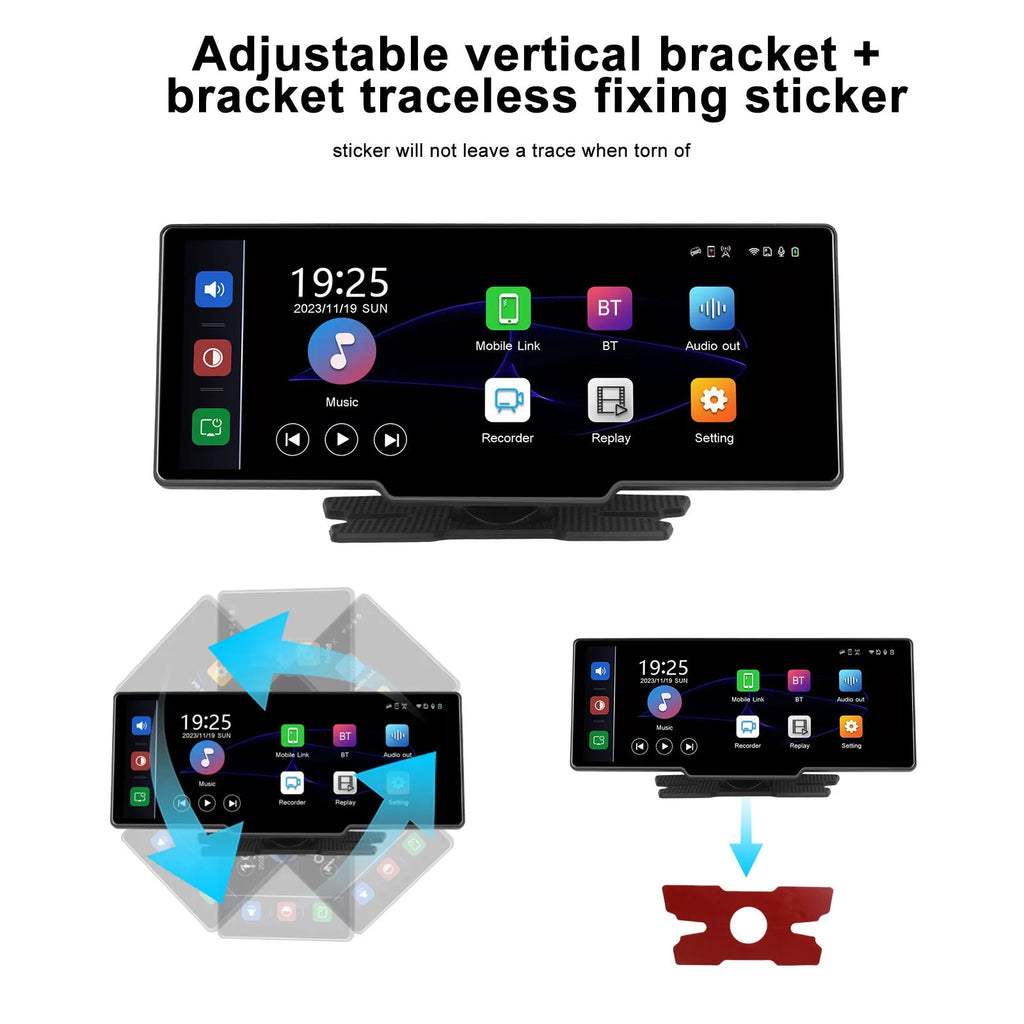 10.26-inch car digital video recorder with rear view camera system on vehicle dashboard