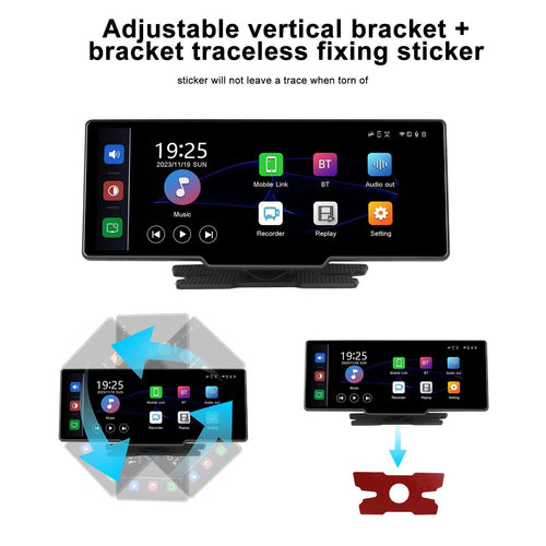 10.26-inch car digital video recorder with rear view camera system on vehicle dashboard