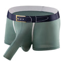 Men's solid colour ice silk boxer shorts in gray, shown laid flat.