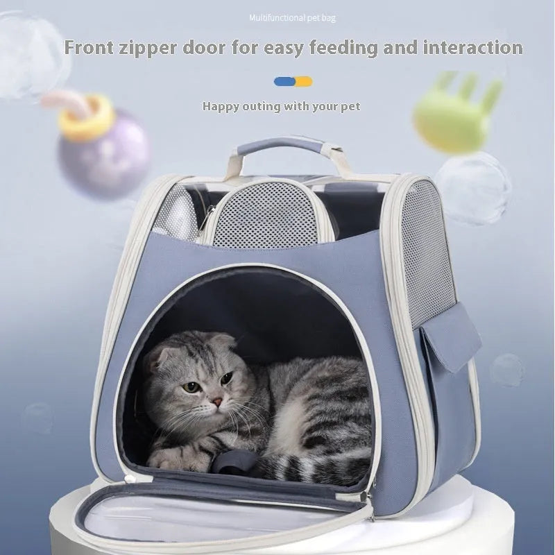 Portable foldable pet bag in solid colour with PU PVC material, medium capacity, on a plain background