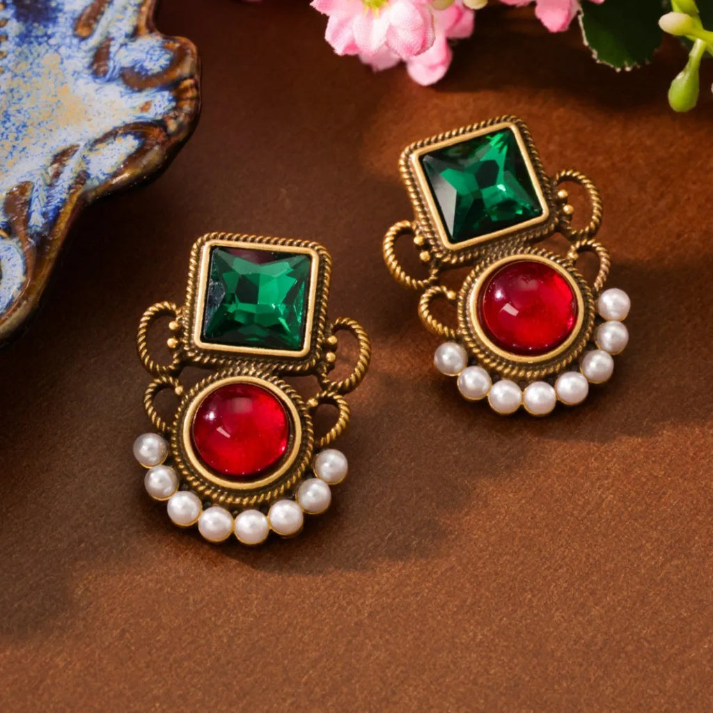 Colourful jelly glaze flower earrings, electroplated alloy studs, 3.8 x 2.9cm, Chinese style