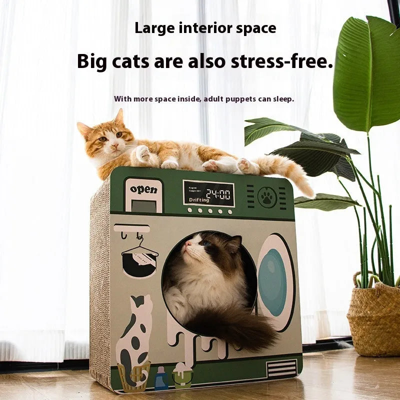 Washing machine design cat scratch board and cat nest integrated toy made from corrugated paper