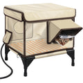 Outdoor beige Oxford cloth cat house on PVC frame, raised off ground, sizes M and S