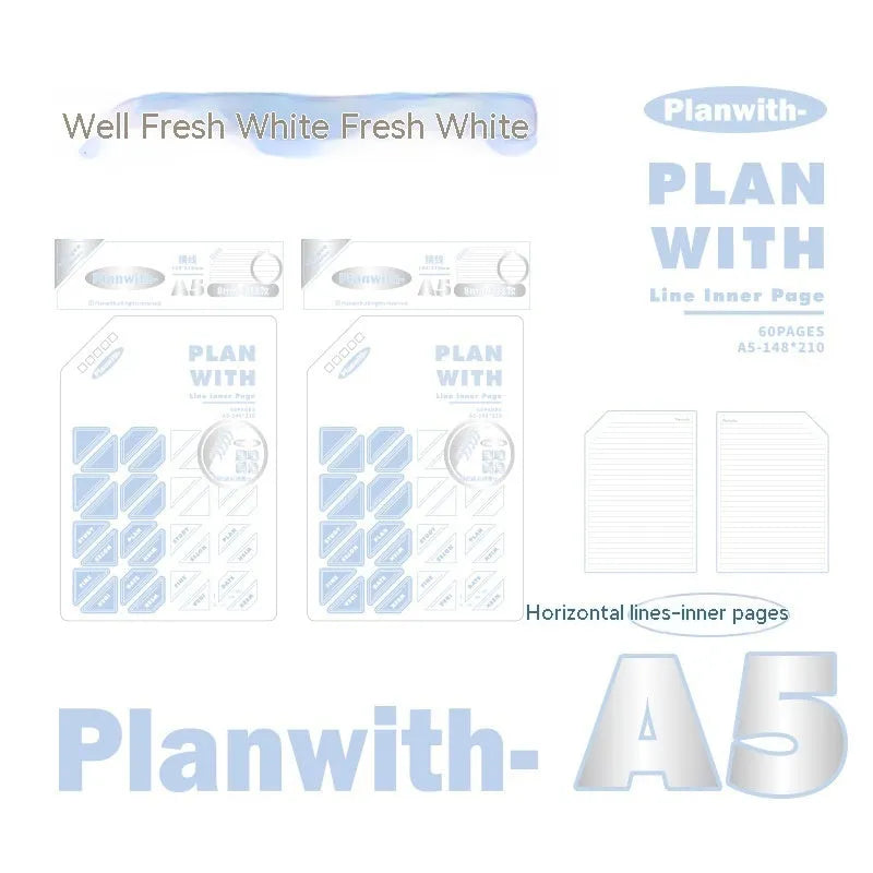 A5 and B5 draft notebooks with white, plaid, and blue covers for student art projects.