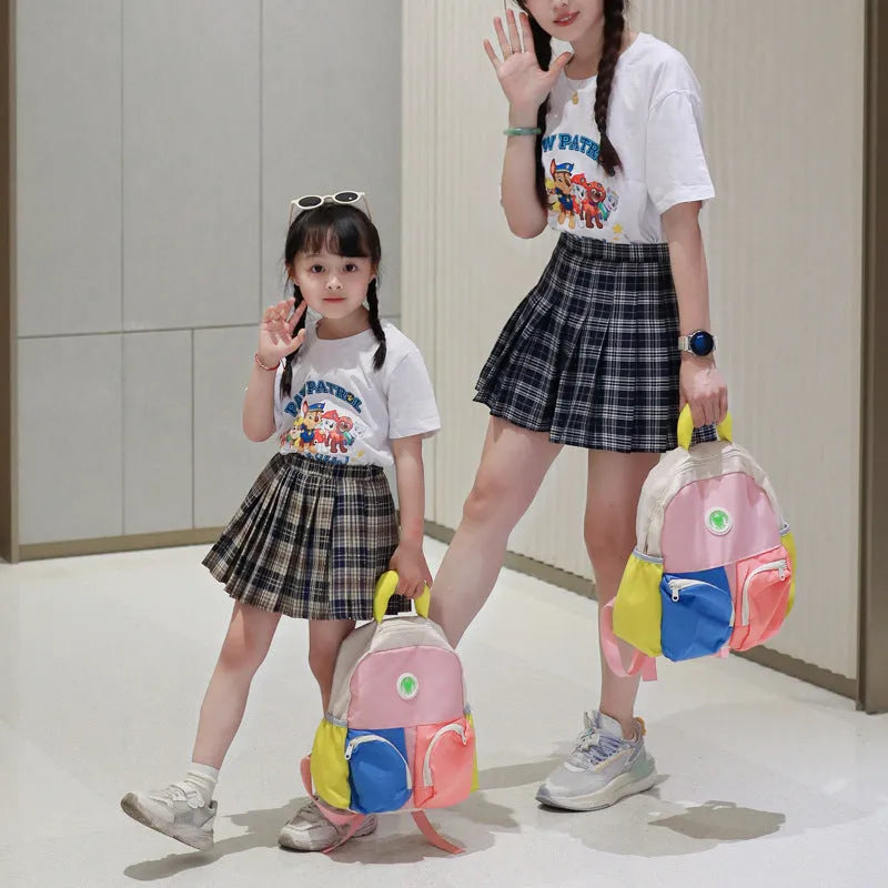 Children's trendy backpack in solid colour, lightweight Oxford cloth, blue pink yellow sizes small medium large
