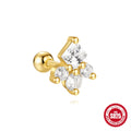 Sterling silver ear studs with square gravel texture on flower shape in golden electroplated finish