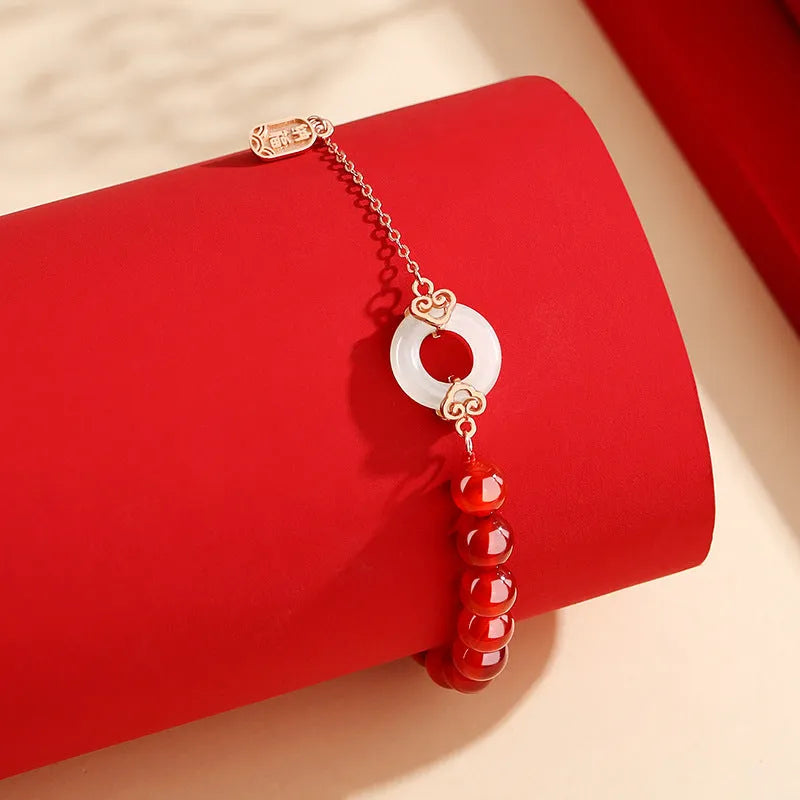 Sterling silver 925 bracelet with peace buckle, Xiangyun and Fu character national style designs