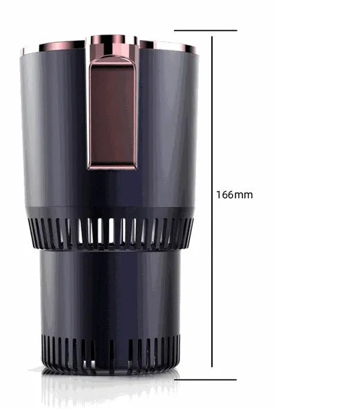Black 12V car heating and cooling cup with digital temperature display in vehicle cup holder