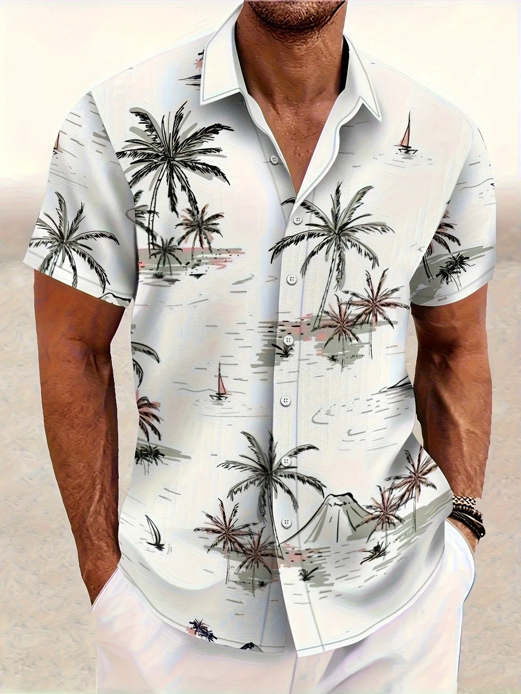 Men's 3D printed floral pattern short sleeve shirt in loose cardigan style
