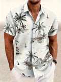 Men's 3D printed floral pattern short sleeve shirt in loose cardigan style
