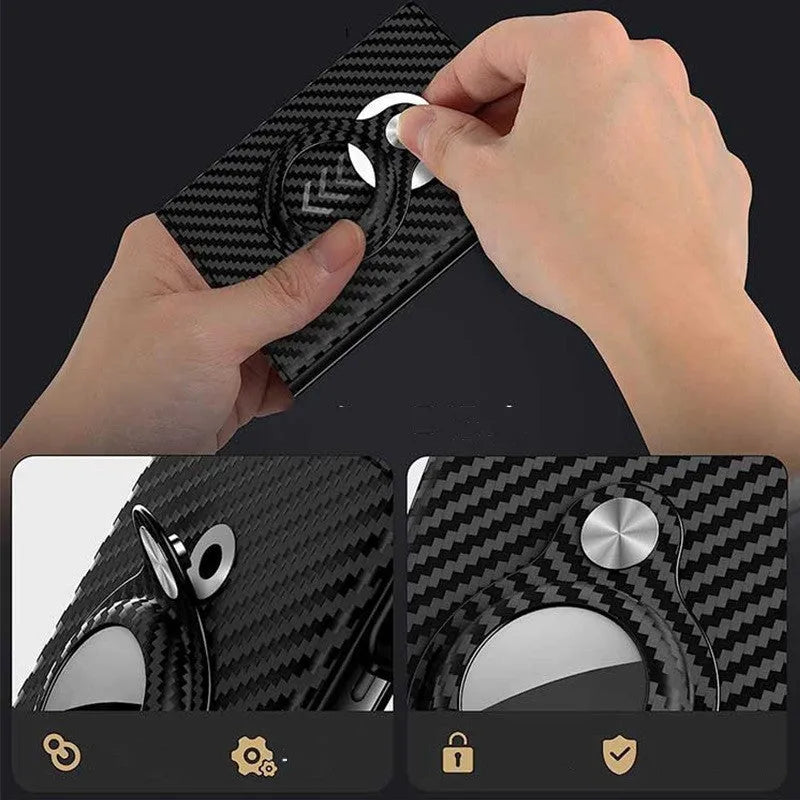 Black genuine leather card holder with stripe pattern, 9.8x6.5x2.1cm, anti-theft credit card function