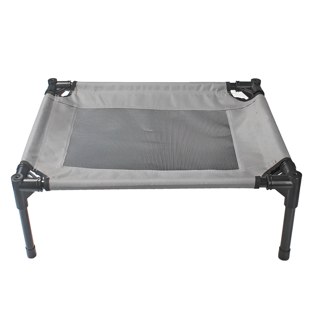 Black portable dog bed with steel frame and removable Oxford cloth cover