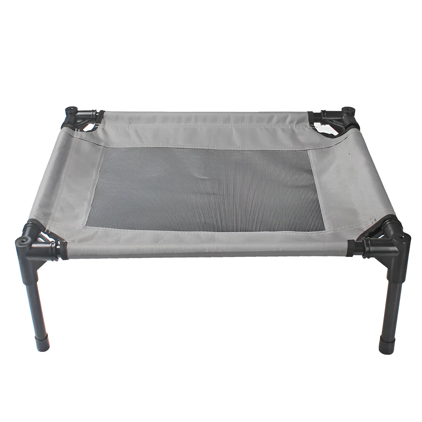 Black portable dog bed with steel frame and removable Oxford cloth cover