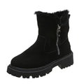 Women's black high-top snow boot with side zip, faux fur lining visible, and a rubber sole.