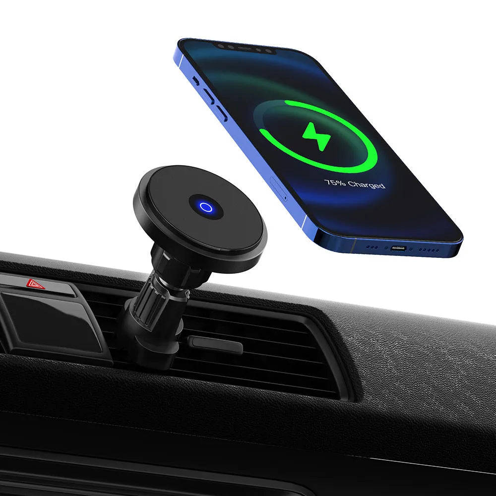 15W magnetic car wireless charger with air vent bracket in aluminium alloy and ABS construction