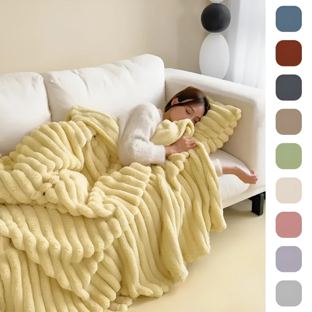 Soft Wind bubble velvet polyester blanket in solid colour showing double-sided thickening texture
