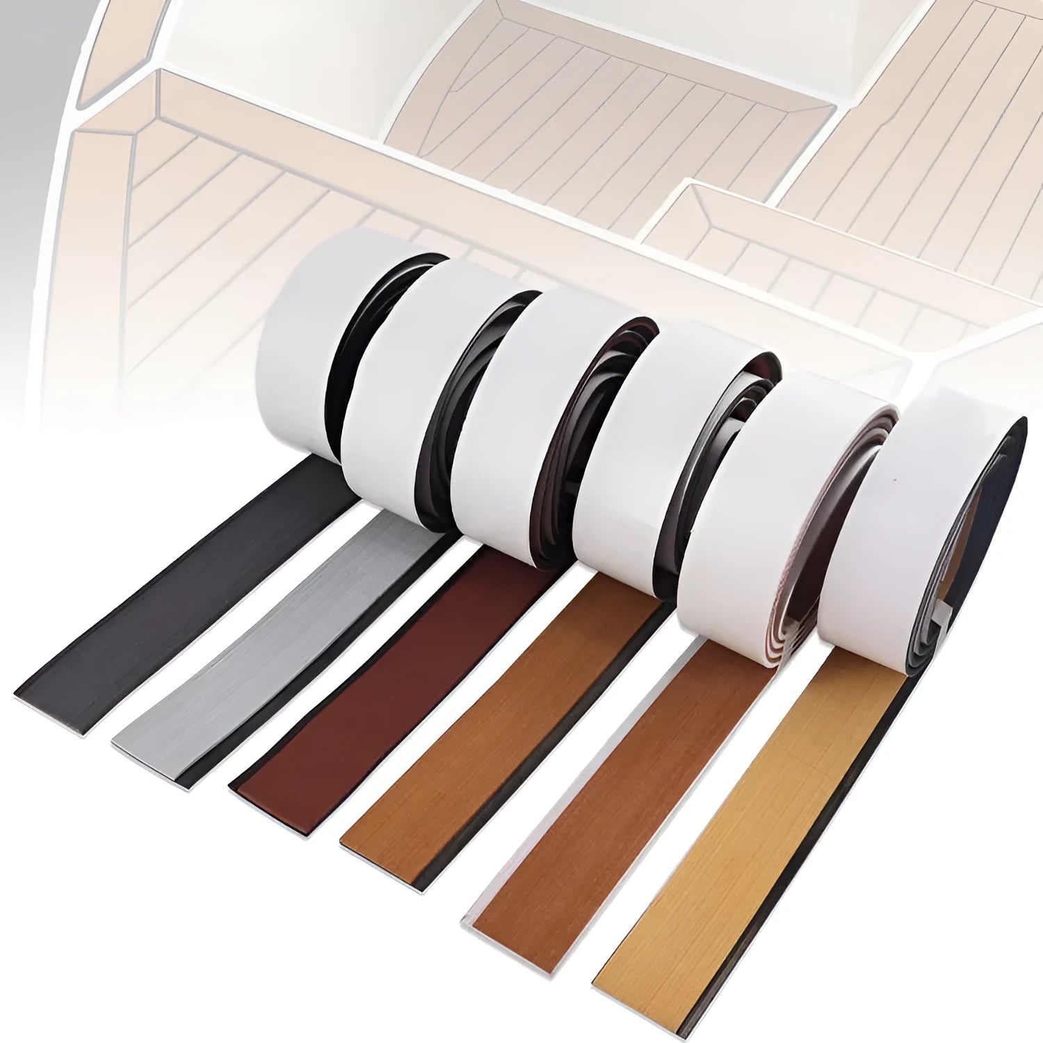 Yacht teak edge strip deck pad floor in light gray black – 240x5.7cm EVA foam strip for boats and RVs